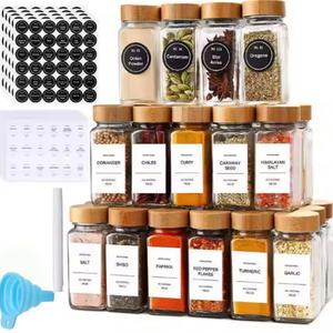 Empty Seasoning Container Organizer Square Glass <b>Spice</b> Shaker <b>Jars</b> with <b>Label</b> - Product Image 3