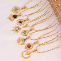 Collier pendentif en coquille festonnée turquoise en acier inoxydable plaqué or 18 carats sans ternissement pour femmes, colliers ras de cou en pierre naturelle
