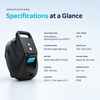 Robot de piscine sans fil, sans tuyau ni câble, batterie 4500 mAh, autonomie 100-120 min, retour automatique en cas de faible batterie pour piscines hors sol