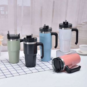 Gobelet isotherme en acier inoxydable avec poignée et couvercle, anti-fuite et écologique, disponible en plusieurs couleurs pour adultes - Product Image 1