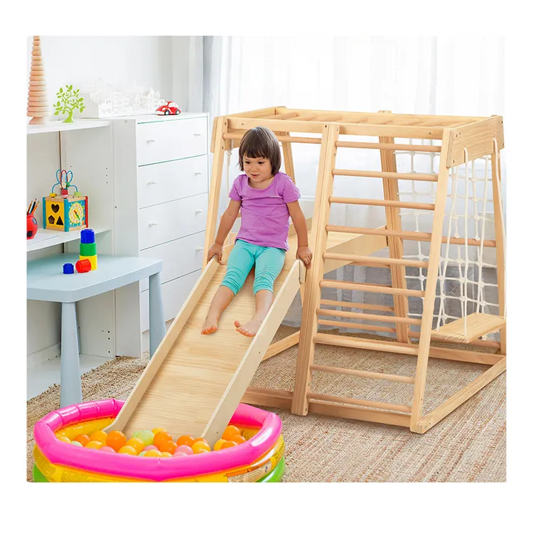 Children's Climbing Triangle Ladder Toys with Ramp Kids Gym Multifunctional Wooden Climbing Toys Indoor