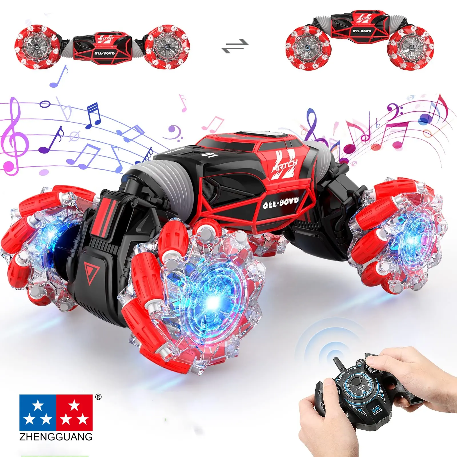 Zhenguang-coche acrobático teledirigido de doble Control remoto para niños, juguete de coche infantil con Control de gestos, música y luz