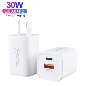 AU Plug Mini 30W Dual USB Wall Charger QC3.0 A+C Travel Portable Charger For Mobile Phone Fast Charging Adapter