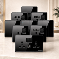 Prise électrique murale de luxe en verre trempé noir, prise britannique 13A, double prise 3 broches et interrupteur, prise murale universelle USB Type-C 18W