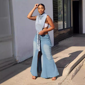 -Fashionale Denim High Slit <span class=keywords><strong>Asual</strong></span> Simple Mujeres Faldas Maxi - Product Image 2