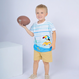 Ensemble de vêtements d'été pour garçons Babeeni, broderie d'oiseaux, motif 3D, 100% coton, certifié OEKO-TEX, décontracté, luxe, ODM, OEM, personnalisé - Product Image 1