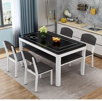 Table à manger 4 places en verre trempé avec chaises, combinaison de rangement, design double couche, mobilier de maison de luxe léger pour petits appartements