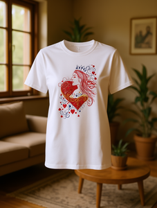 ควีนออฟฮาร์ทส์เสื้อยืดผู้หญิงแขนสั้นสีขาวคอกลมโบฮีเมียนวินเทจพิมพ์ลายผ้าฝ้ายของขวัญสำหรับเธอสวมใส่สบายๆ - Product Image 2