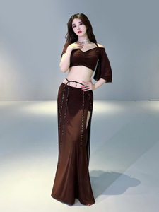 Ensemble de costumes de <span class=keywords><strong>danse</strong></span> du ventre pour femmes, 2 pièces, haut à épaules dénudées, manches évasées, jupe fendue, pour la <span class=keywords><strong>danse</strong></span>, les spectacles, les répétitions, les fêtes, les compétitions - Product Image 2