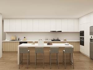 Ensemble de meubles de cuisine modernes avec évier, finition mélamine blanc et bois, dosseret imperméable - Product Image 3