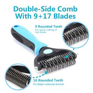 Raschiatore per peli di animali domestici in acciaio inossidabile lame Double face pelliccia ridondante <span class=keywords><strong>spazzola</strong></span> per rimozione peli per animali domestici <span class=keywords><strong>spazzola</strong></span> da sposo - Product Image 2