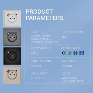 <span class=keywords><strong>Prise</strong></span> murale française à panneau Pc standard ue 80*80mm avec <span class=keywords><strong>prise</strong></span> de charge <span class=keywords><strong>USB</strong></span> <span class=keywords><strong>prise</strong></span> EU <span class=keywords><strong>Type</strong></span> A + <span class=keywords><strong>prise</strong></span> <span class=keywords><strong>C</strong></span> - Product Image 5