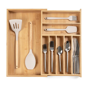 Kitchen Edge Narrow Silverware Organizer Bamboo <b>Drawer</b> Insert Expandable Cutlery Storage <b>Tray</b> For Kitchen Cabinet - Product Image 2