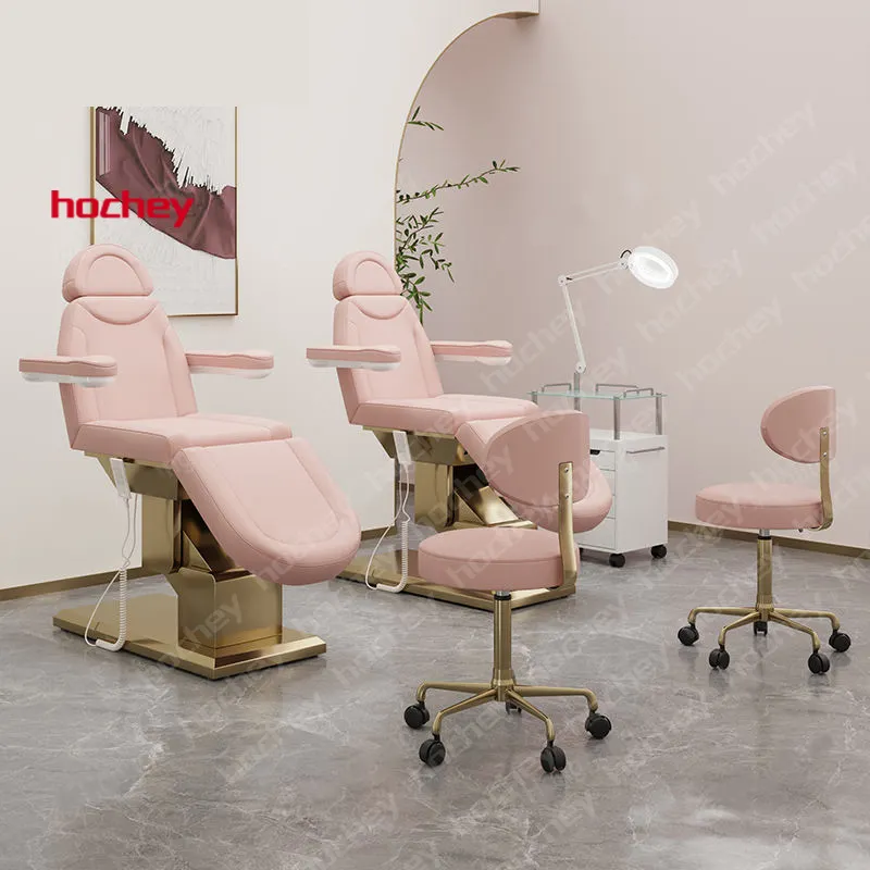 HOCHEY Nouvelle Arrivée 4 Moteurs Or Cylindre Base Spa Lit Facial Blanc Cosmétique Thérapie Heavy Duty Table de Massage Électrique