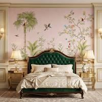 Papier peint brodé à la main, motif tropical palmier, toucan, fleurs de Chinoiserie, arbre, papillon, murale pour villa de vacances, décoration intérieure de salle à manger