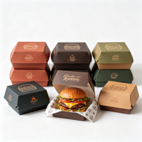 Boîtes à sandwichs et hamburgers en papier blanc biodégradable en gros, design de logo personnalisé, résistantes à la graisse, finition mate UV, robustes, pour la restauration rapide