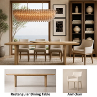 Ensemble de table à manger rectangulaire extensible en chêne minimaliste bio avec pieds en dalle et chaises en lin pour hôtels de charme et résidences