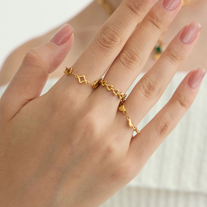 Heart Chain <b>Ring</b> 18K Gold Stainless Steel Unisex Jewelry Gift Fashion <b>Rings</b> - Product Image 4