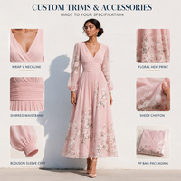 Robe longue sur mesure en polyester à col en V et taille haute, motif floral aquarelle, idéale pour le bureau, la mère du marié ou une invitée de mariage