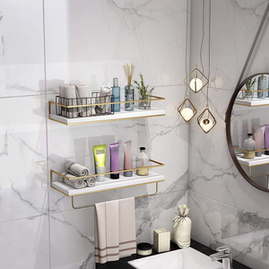 2-Piece Wall-Mounted Wooden <strong>Storage</strong> Shelf Iron Metal Frame <strong>Towel</strong> <strong>Rack</strong> for Home Use-for Bathroom Bedroom Living Room Kitchen - Product Image 2