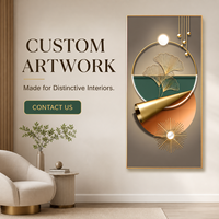 Impression murale abstraite Feuille de Ginkgo Vert Orange Panneau Géométrique pour Couloir Hall d'Hôtel Projets d'Intérieur Modernes