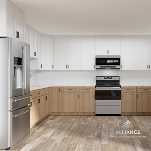 Meubles de cuisine modernes en bois pour usine/entrepôt |   Fournisseur d'armoires de cuisine en bois CARB-2 durables |   Armoires Shaker en chêne blanc - Product Image 1