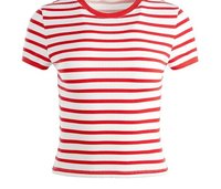 Hauts décontractés pour femmes à rayures rouges et blanches, hauts à manches courtes, hauts tendance, hauts en coton de haute qualité pour femmes