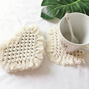 Al por mayor personalizado amor corazón buena calidad hechos a mano la posavasos <span class=keywords><strong>de</strong></span> vidrio para beber <span class=keywords><strong>Macrame</strong></span> arte Montaña Rusa - Product Image 4