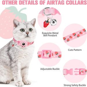 Collier pour chat BINGPET, motif fraise, nylon et silicone, avec clochettes, anti-perte, petite taille - Product Image 5