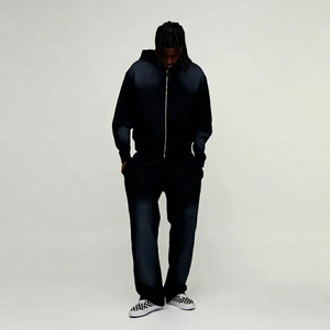 Unisex Navy Blue Hooded Tracksuit Full Zip Regular Fit Solid Color <b>Polyester</b> Sweatpants Side Pockets Spring Casual Wear 2 1 Dot - Product Image 2