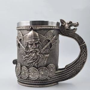 Chope à bière Viking Pirate 600 ml, style médiéval, en résine et acier inoxydable, rétro 3D, type Tankard, tasses à café en résine et acier inoxydable - Product Image 1