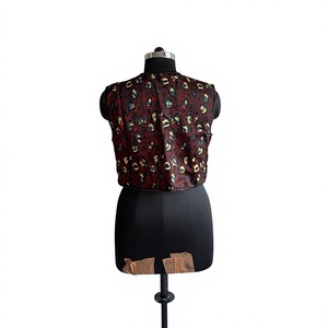 Multicolour Printed Ethnic Koti Maroon Abstract Print Sleeveless Short Eco-Friendly <b>Womens</b> <b>Waistcoat</b> Boho-Style Wrap Front - Product Image 4