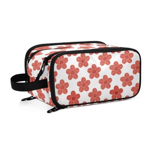 Hawaiian Hau Flower Design Large Capacity Waterproof Zipper Portable Travel Makeup Cosmetic Bag Organizer Soft Handle for Women - Product Image 2