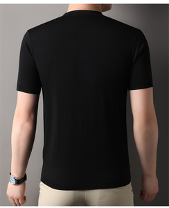 T-shirt en maille peignée de qualité tendance pour homme, col Henley, manches courtes, léger, <span class=keywords><strong>printemps</strong></span>-été, en Lyocell - Product Image 4