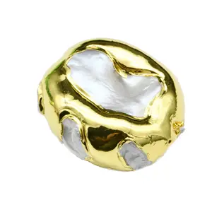 New Design 14k Gold Plating Clay Paved Surround Irregular Natural Freshwater Pearl Round DIY Jewelry Making Loose Beads