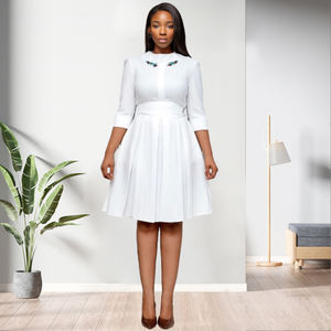 91031-MX24 Sehe Fashion Design abiti Casual nuovo arrivo con fiocco ragazze con cintura <span class=keywords><strong>donna</strong></span> girocollo floreale in <span class=keywords><strong>cotone</strong></span> adulti al ginocchio - Product Image 4