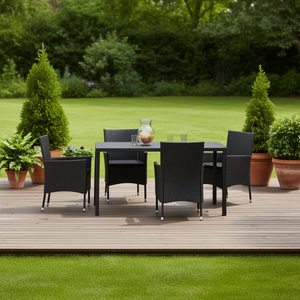 <b>Black</b> Rattan Outdoor Dining Set 4 Seater Weather Resistant Patio Garden Furniture Contemporary Design Metal <b>Frame</b> - Product Image 2