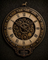 Set Kustom Termasuk Jam Logam Steampunk, Papan Tanda Retro Vintage, Bingkai dan Panel Penutup Cetak 3D