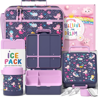 OEM ODM Violet Boîte à lunch promotionnelle hermétique de 41oz à 4 compartiments pour enfants de la nouvelle école avec cuillère et fourchette pour filles