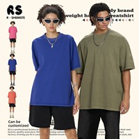 Kaos Pria RS Cross-border Washed-and-Distressed 260G Katun Murni Lengan Pendek Double-Gauze Tebal Longgar Polos