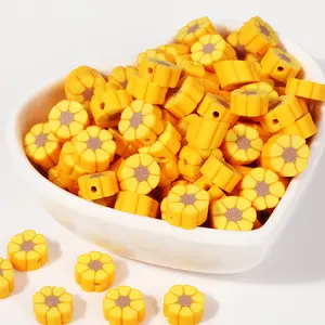 Yeni üretilen 10mm ayçiçeği sevgililer günü serisi yumuşak kil dilim DIY küpe kolye bilezik dağınık boncuklar toptan