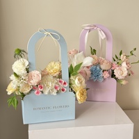 Boîte d'emballage pour bouquet de fleurs en bois, couleur bois, pour la fête des mères, avec 38 compartiments, en carton blanc, pour arrangement floral DIY, sac à main