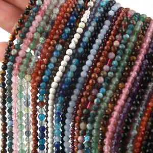 2Mm 3Mm 4Mm Natuursteen Kristal Gefacetteerde Losse Kralen Edelsteen Amethist Rozenkwarts Citrien Diamant Kraal Voor Diy Sieraden Maken