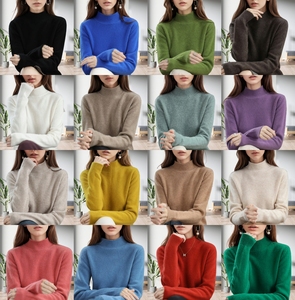 Prix de gros Pulls chauds à col roulé pour femmes, couleur unie, coupe ample, manches longues, mode - Product Image 2