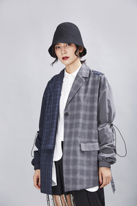 Nuevo Traje Retro Pequeño para Mujer, Chaqueta de Traje en Capas con Costuras a Cuadros de Dos Colores, Puños Elásticos, Manga Larga, Blazer Informal - Product Image 6