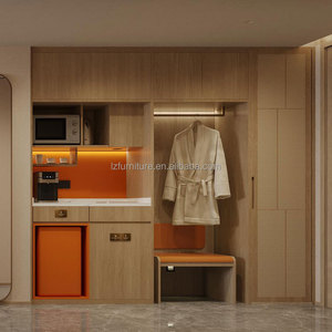 Juego completo de muebles de dormitorio para hotel de 3 estrellas, cama king/queen con base de madera duradera, mesitas de noche, armario y estación de trabajo en venta - Product Image 6