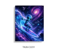 Zazen Design Tableau mural sur toile, Alien OVNI en train d'enlever un cowboy, Décoration murale avec cactus du désert et fleurs
