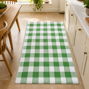 Green White <strong>Check</strong> Outdoor <strong>Rug</strong> Stain Resistant Casual Garden Table Cover - Product Image 3