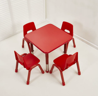 Ensemble table et chaises réglables ignifuges pour maternelle, avec sièges en plastique et pieds en métal, idéal pour les salles de classe préscolaires, garderies et crèches