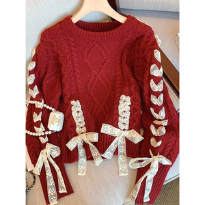 <span class=keywords><strong>Pull</strong></span> rouge pour Noël, ample, pour l'automne et l'hiver, avec nœud décoratif, en tricot, pour femmes - Product Image 2